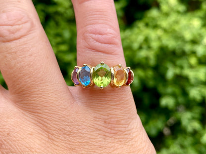 Vintage 9ct Gold Multi-Gemstone Ring