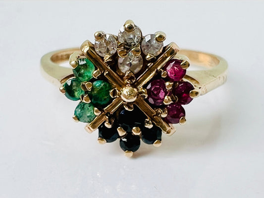 Vintage 9ct Gold Multi-Gemstone Ring