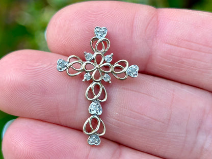 9ct Gold Diamond Cross Filigree Pendant