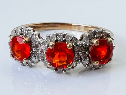 9ct Gold Fire Opal & Diamond Ring
