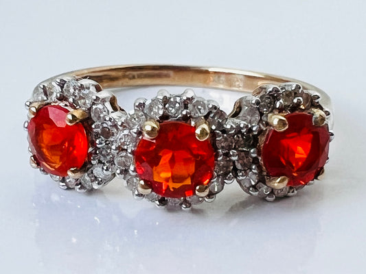 9ct Gold Fire Opal & Diamond Ring