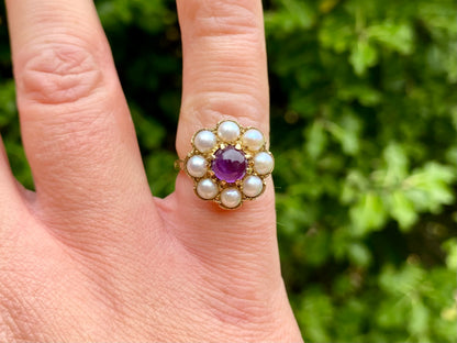 Vintage 9ct Gold Amethyst & Pearl Ring