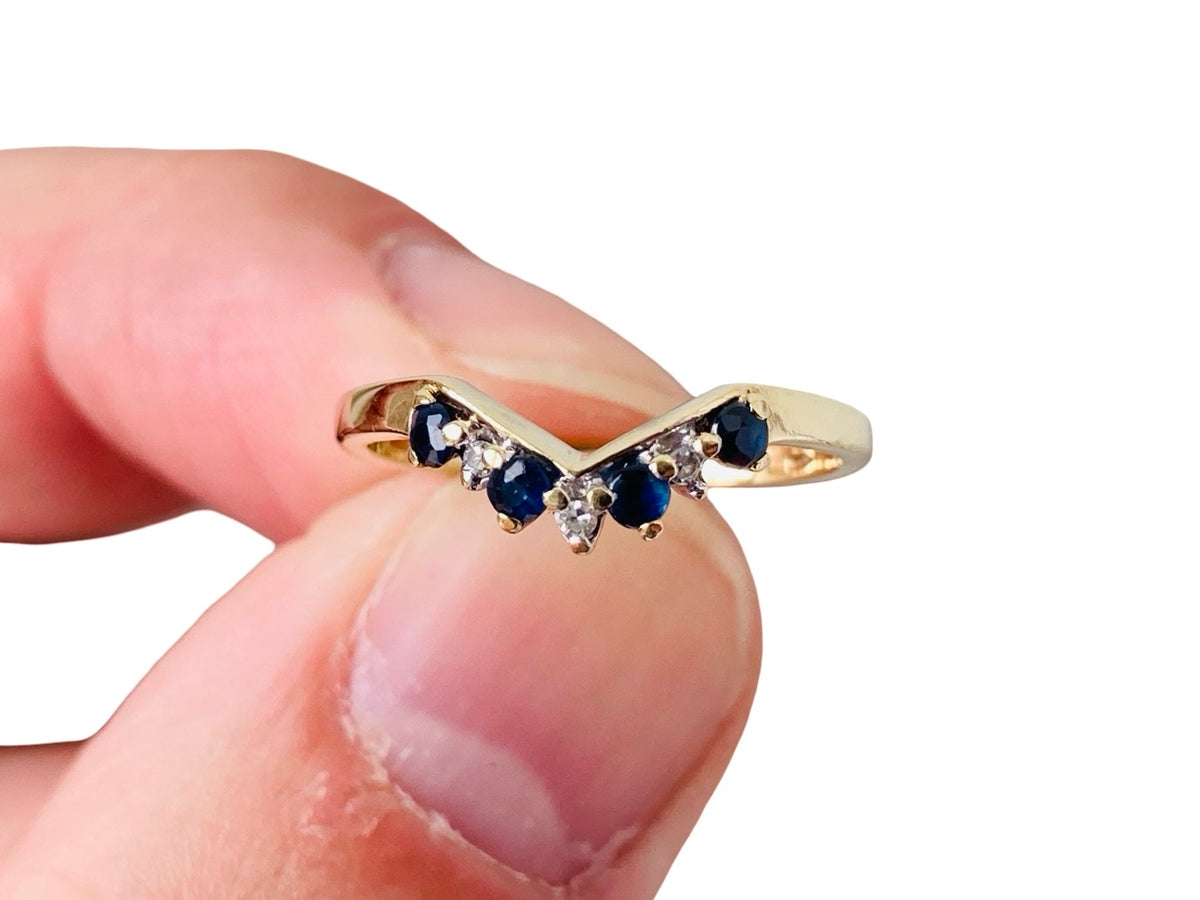 9ct Gold Sapphire & Diamond Wishbone Ring