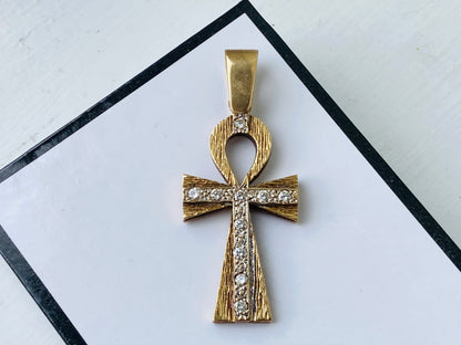 9ct Gold Diamond Cross Ankh Pendant