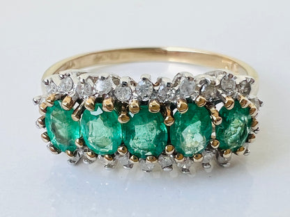 9ct Gold Emerald & Diamond Ring