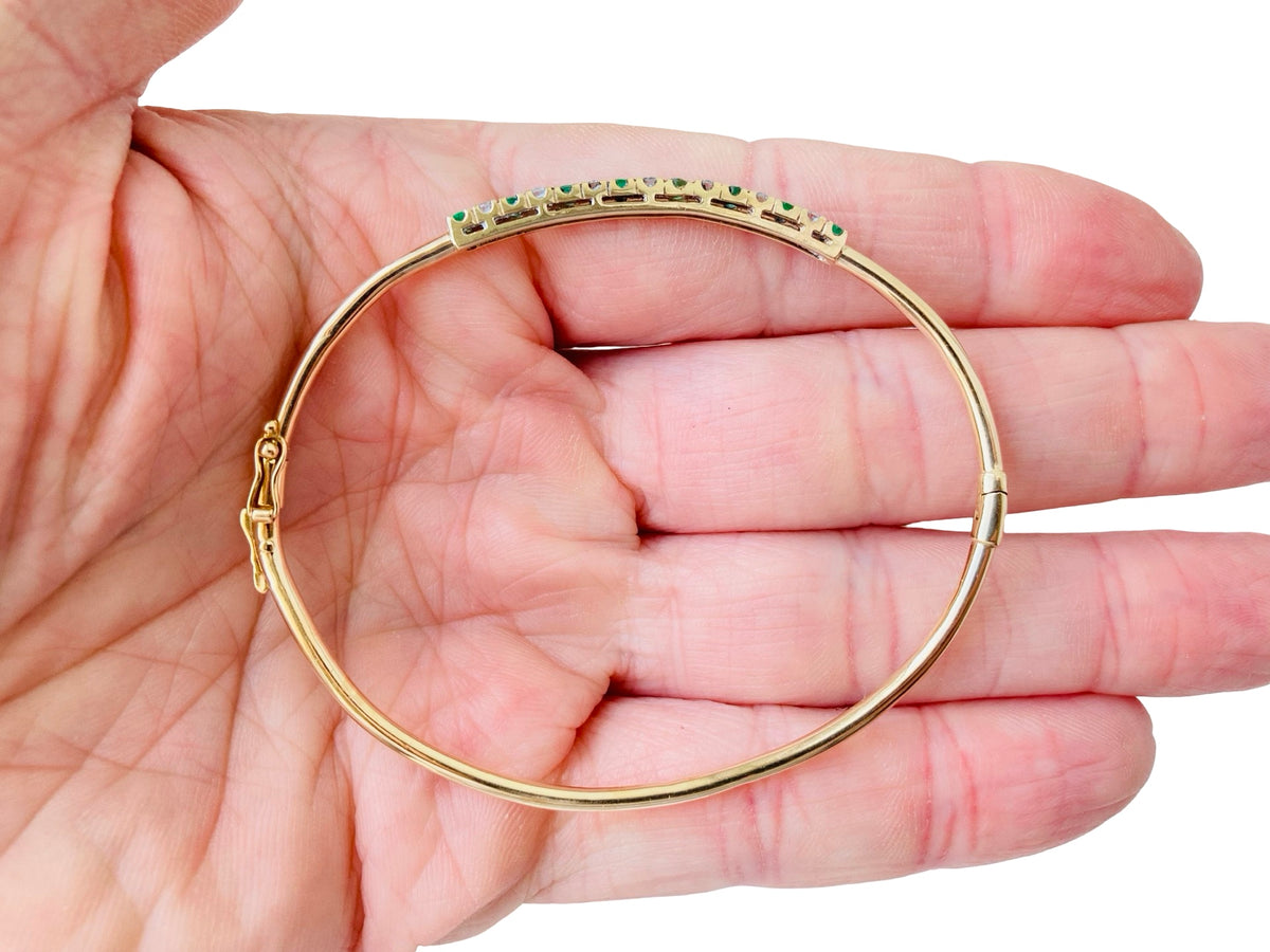 9ct Gold Emerald & Diamond Bangle