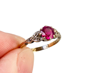 Antique 9ct Gold Pink Ruby Ring