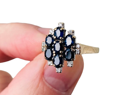 Vintage 9ct Gold Sapphire & Diamond Ring