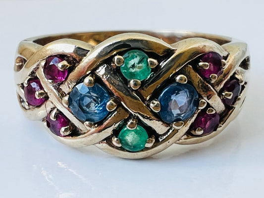 9ct Gold Ruby, Emerald & Sapphire Ring