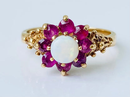 Vintage 9ct Gold Opal & Ruby Ring