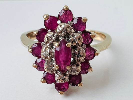 Vintage 9ct Gold Ruby & Diamond Ring