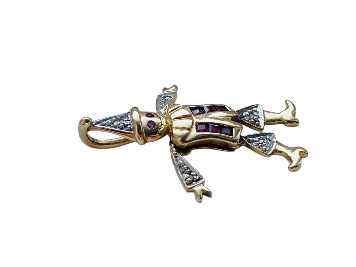 9ct Gold Articulated Ruby & Diamond Clown Pendant