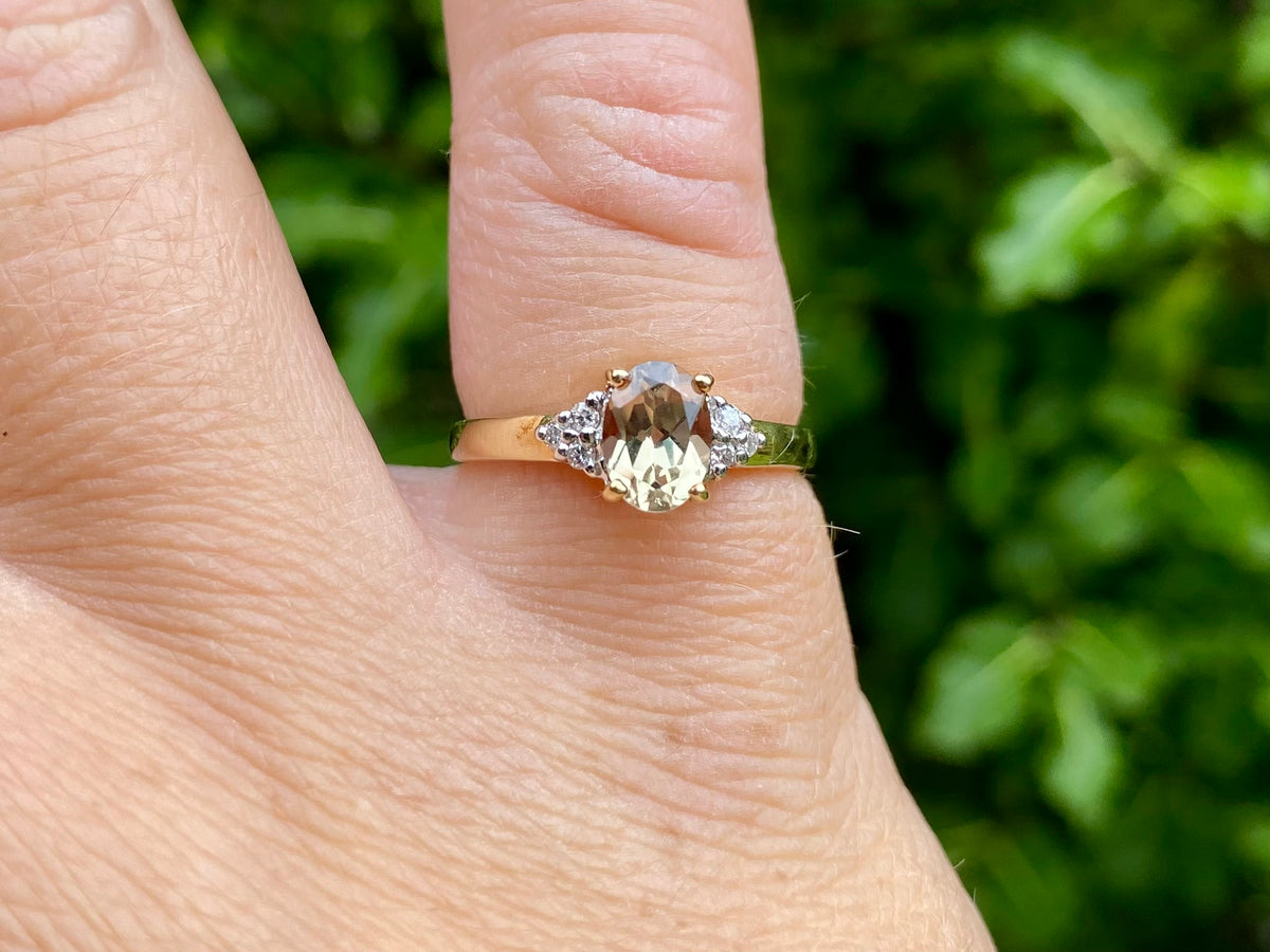 9ct Gold Csarite & Diamond Ring