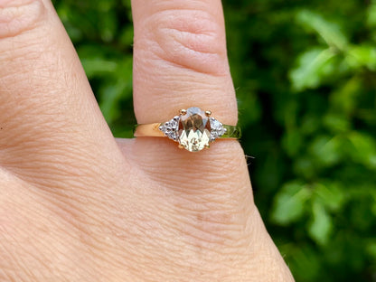 9ct Gold Csarite & Diamond Ring