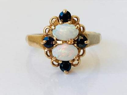 Vintage 9ct Gold Opal & Sapphire Ring