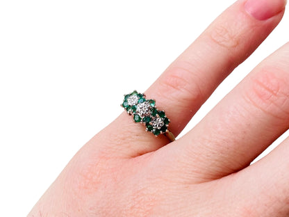 Vintage 9ct Gold Emerald & Diamond Ring