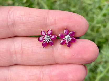 9ct Gold Ruby & Diamond Earrings