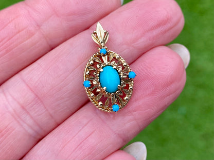 Vintage 9ct Gold Turquoise Pendant