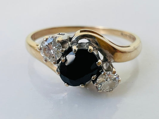 Vintage 9ct Gold Sapphire & Diamond Ring