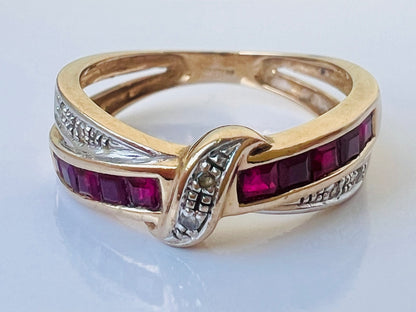 9ct Gold Ruby & Diamond Crossover Ring