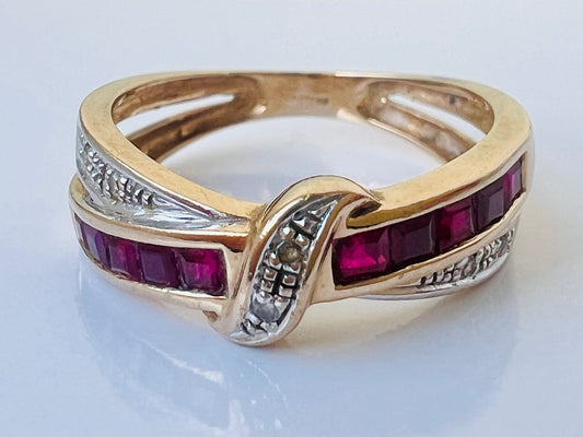9ct Gold Ruby & Diamond Crossover Ring