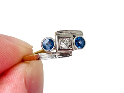 Antique Art Deco 18ct Gold & Platinum, Sapphire & Diamond Ring