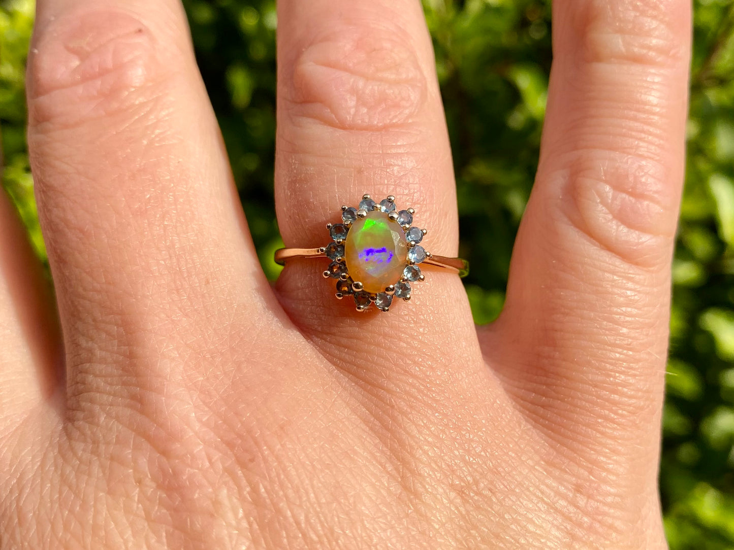9ct Gold Opal & Green Sapphire ring