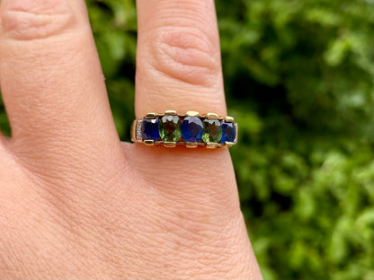 9ct Gold Green & Blue Sapphire & Diamond Ring