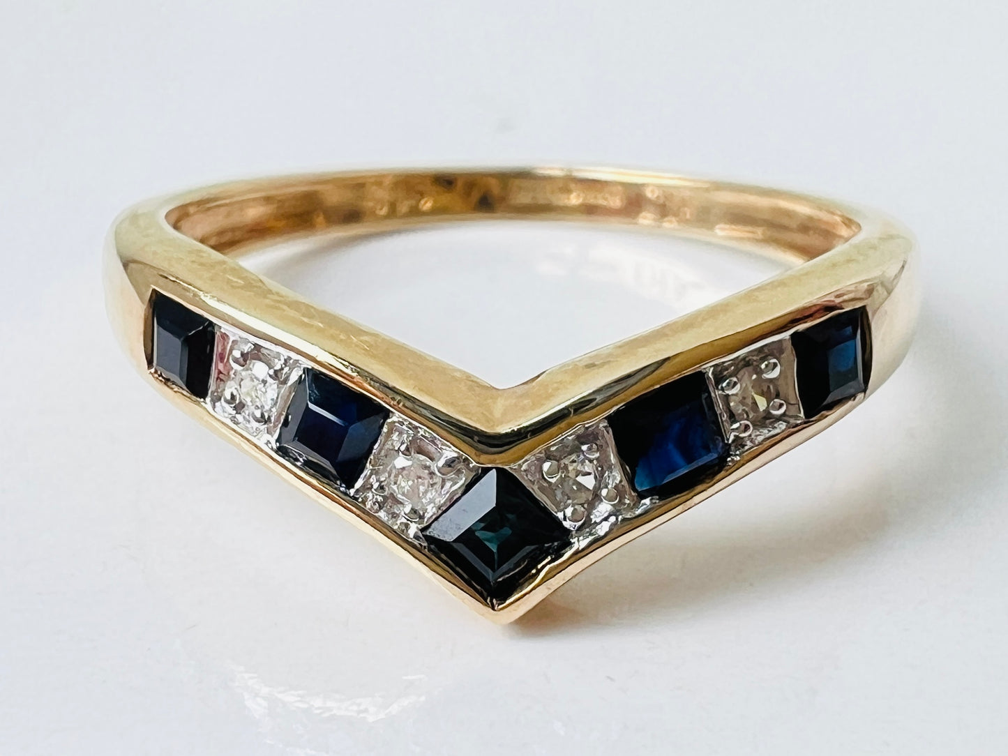 9ct Gold Sapphire & Diamond Wishbone Ring