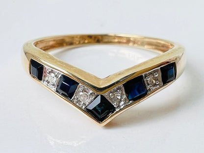 9ct Gold Sapphire & Diamond Wishbone Ring