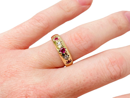 9ct Gold Ruby & Diamond Starburst Gypsy Ring