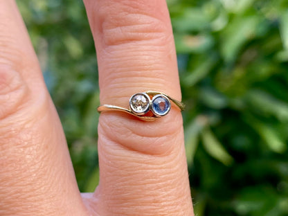 Antique 18ct Gold Sapphire & Diamond Toi Et Moi Ring