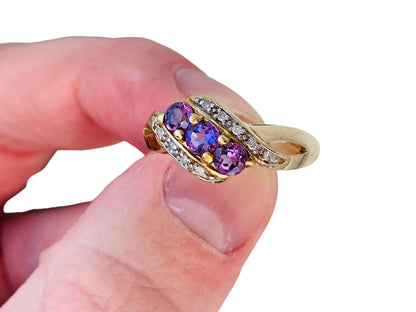 9ct Gold Amethyst & Diamond Ring