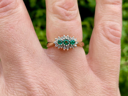 9ct Gold Synthetic Emerald & Diamond Ring