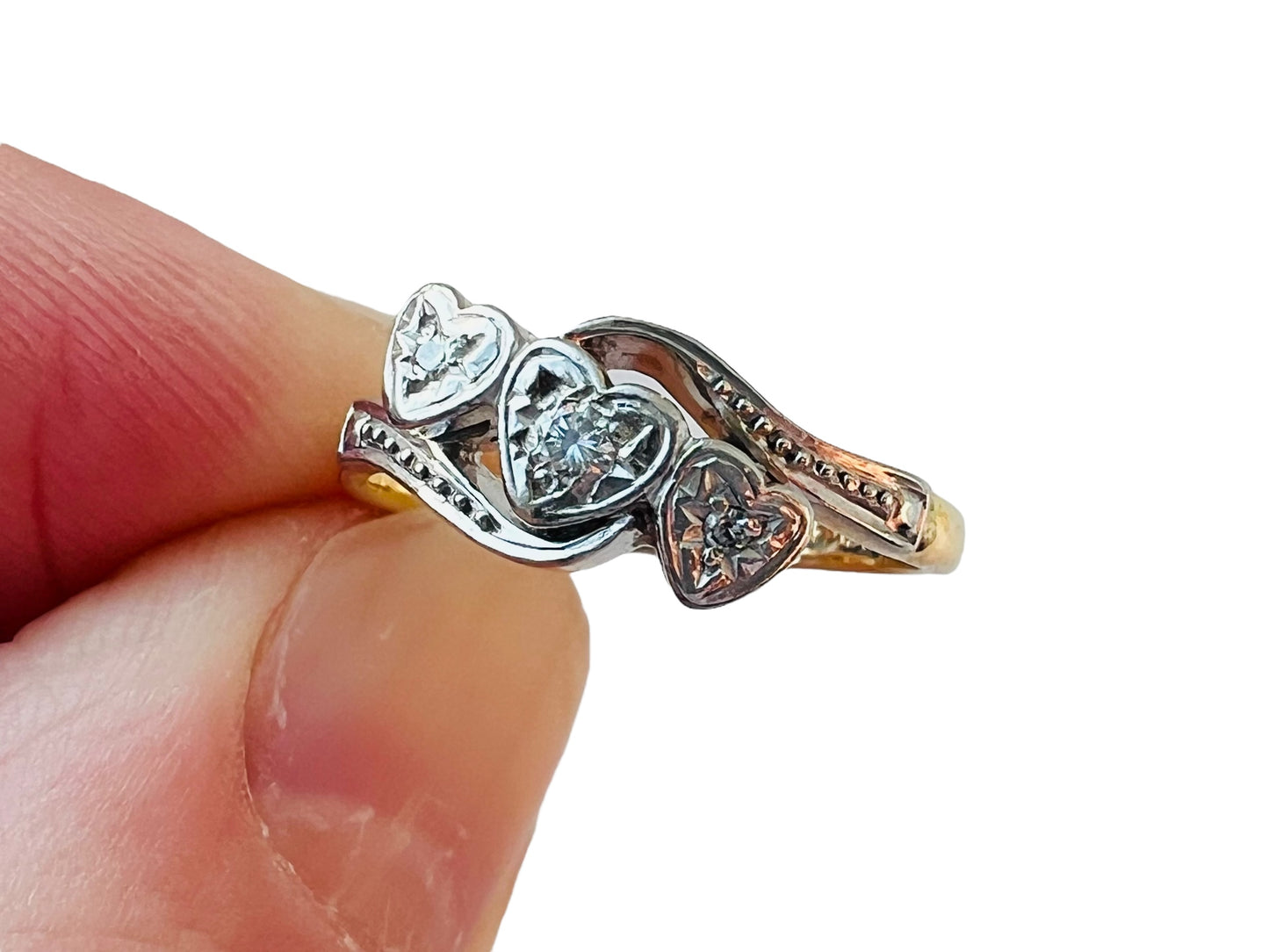 Antique 18ct Gold Three-Stone Diamond Heart Ring
