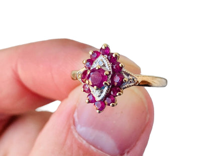 Vintage 9ct Gold Ruby & Diamond Ring