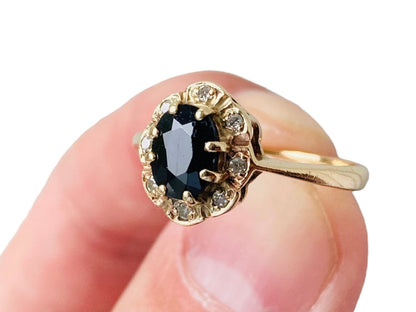 Vintage 9ct Gold Sapphire & Diamond Ring