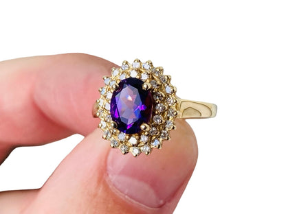 9ct Gold Amethyst & Diamond Ring