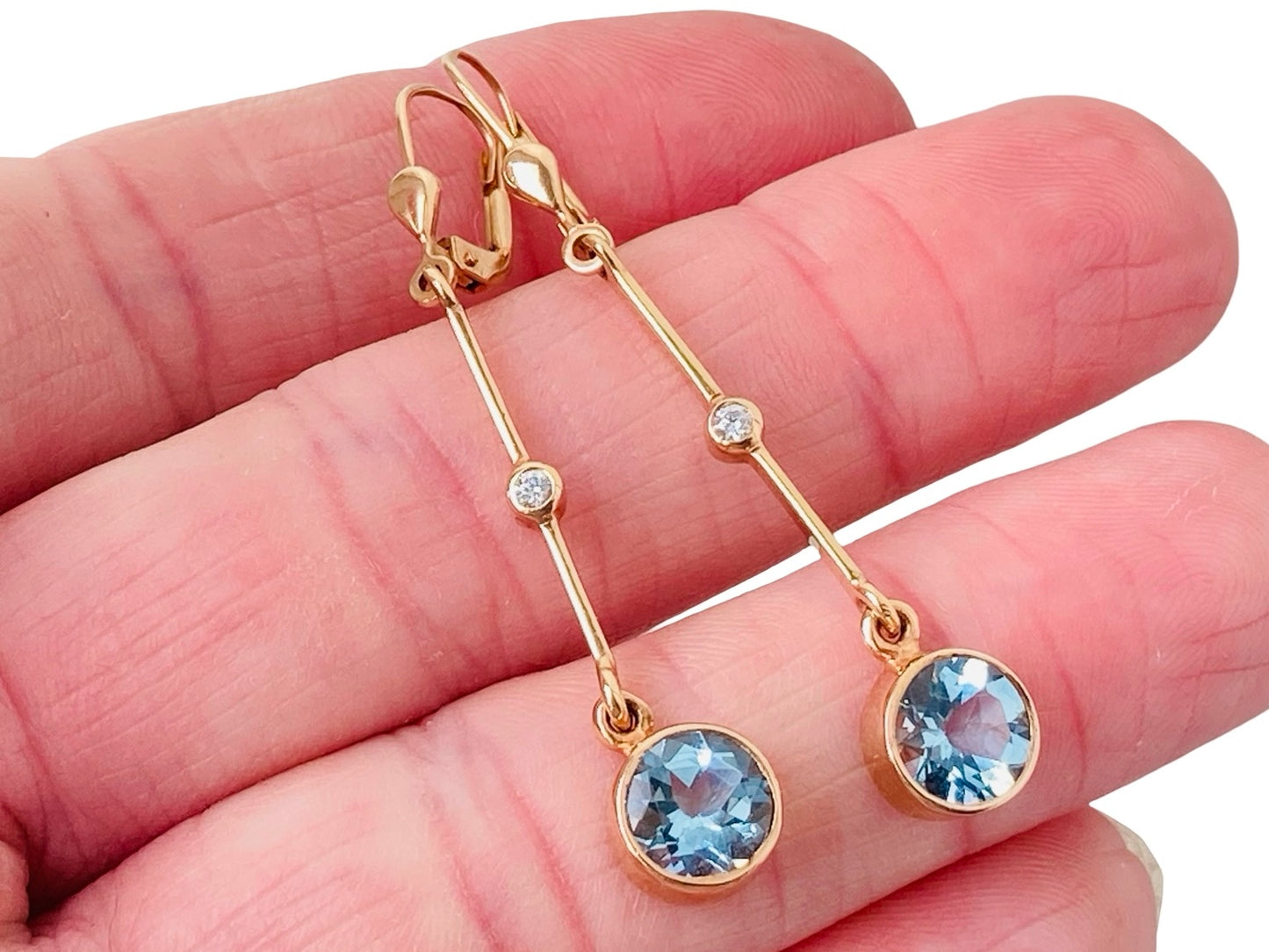 14ct Gold Aqumarine Diamond Earrings