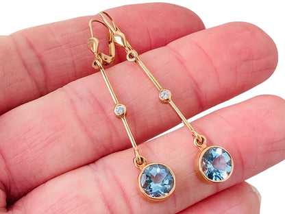 14ct Gold Aqumarine Diamond Earrings