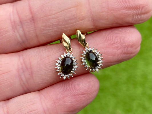 9ct Gold Green Tourmaline & Diamond Earrings