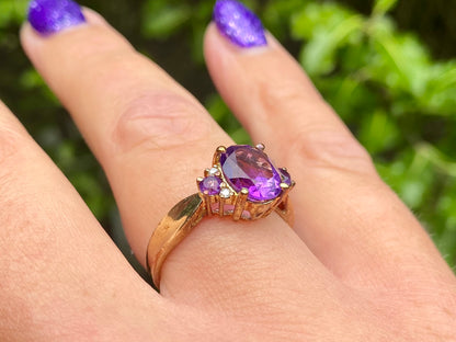 9ct Gold Amethyst & Diamond Ring