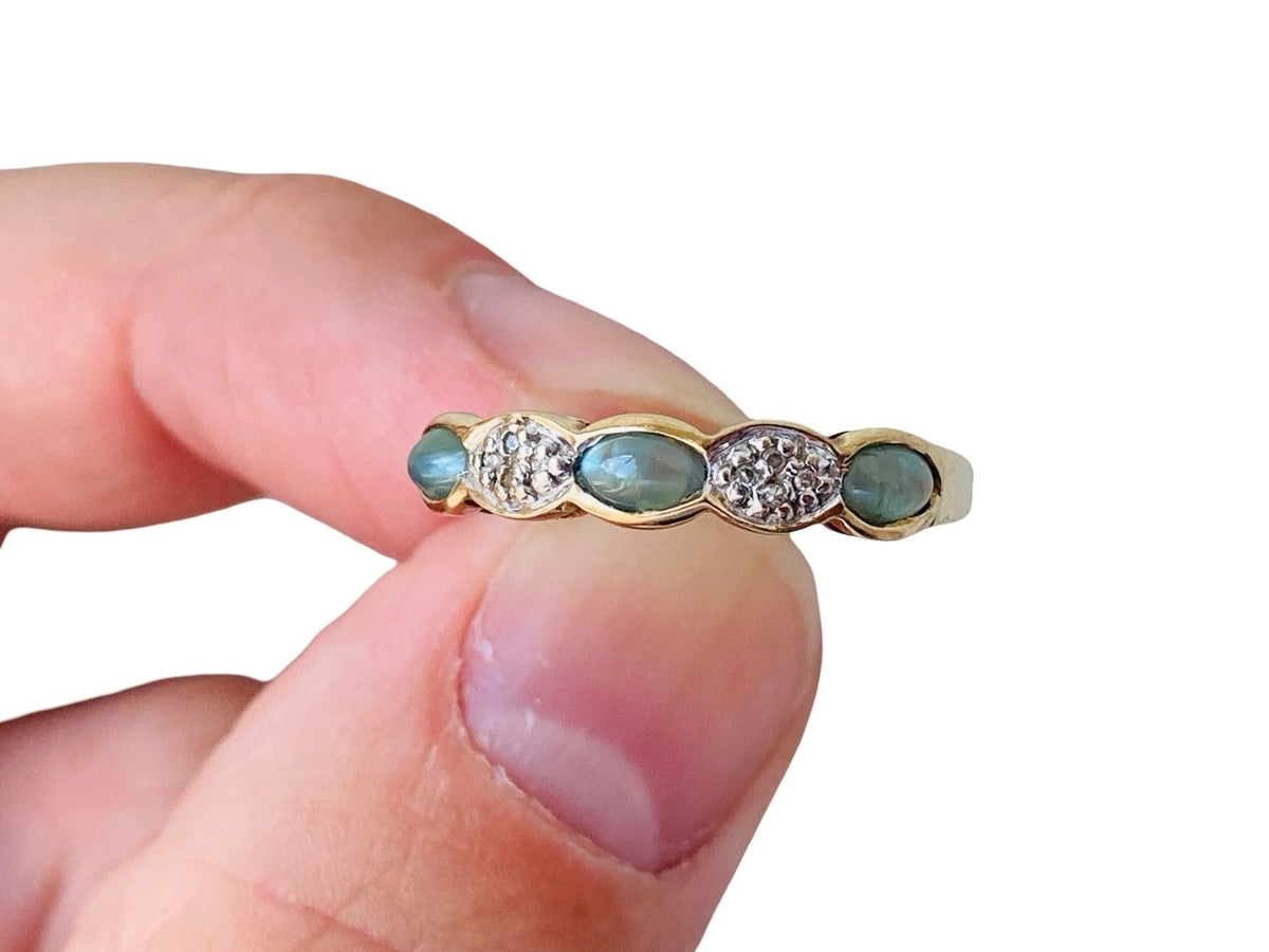 9ct Gold Cats Eye & Diamond Ring