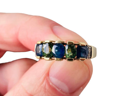 9ct Gold Green & Blue Sapphire & Diamond Ring