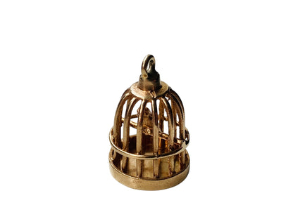 Vintage 9ct Gold Bird In Cage Pendant