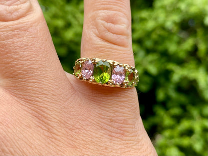 9ct Gold Peridot & Pink Tourmaline Ring