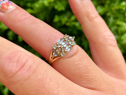 9ct Gold Aquamarine & Diamond Ring
