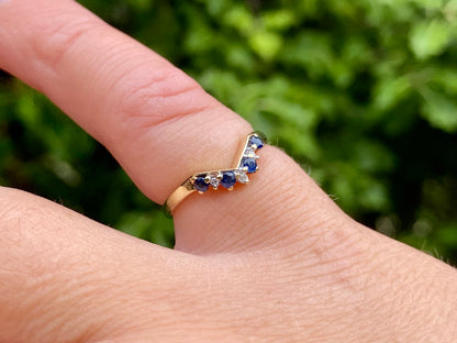 9ct Gold Sapphire & Diamond Wishbone Ring
