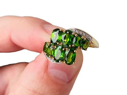 9ct Gold Diopside & Diamond Ring