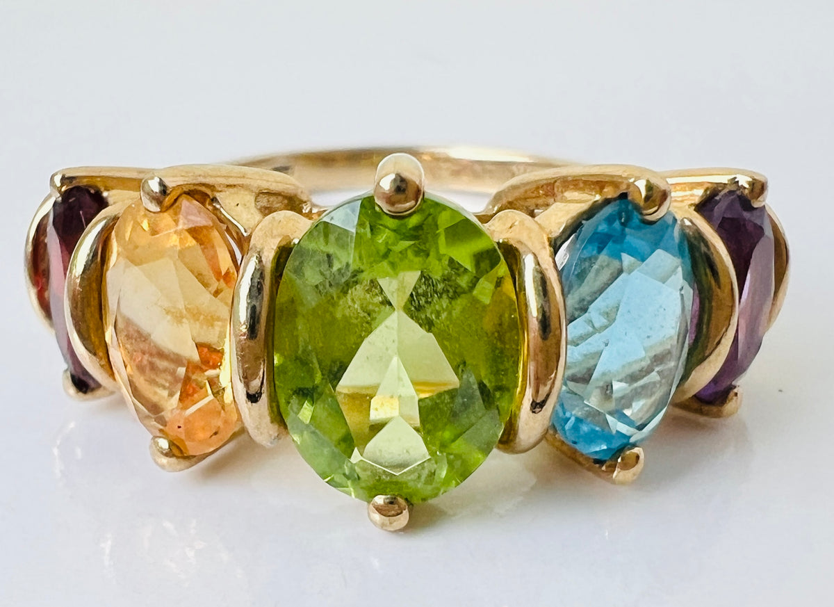 Vintage 9ct Gold Multi-Gemstone Ring